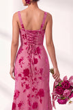 Olive Floral Square Neck Ruched Long Mermaid Wedding Guest Dress