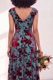 Black Silver Flower A-Line V-Neck Long Wedding Guest Dress