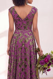 Black Silver Flower A-Line V-Neck Long Wedding Guest Dress