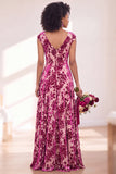 Black Silver Flower A-Line V-Neck Long Wedding Guest Dress