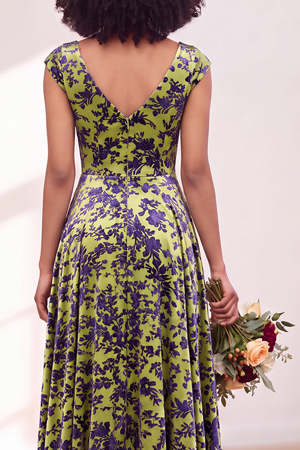 Black Silver Flower A-Line V-Neck Long Wedding Guest Dress