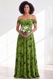 A-Line Fuchsia Floral Off the Shoulder Long Velvet Wedding Guest Dress