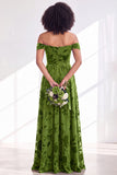 A-Line Fuchsia Floral Off the Shoulder Long Velvet Wedding Guest Dress