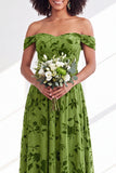 A-Line Fuchsia Floral Off the Shoulder Long Velvet Wedding Guest Dress