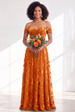 A-Line Fuchsia Floral Off the Shoulder Long Velvet Wedding Guest Dress