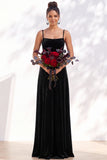 Dusty Sage A-Line Velvet Spaghetti Straps Long Wedding Guest Dress