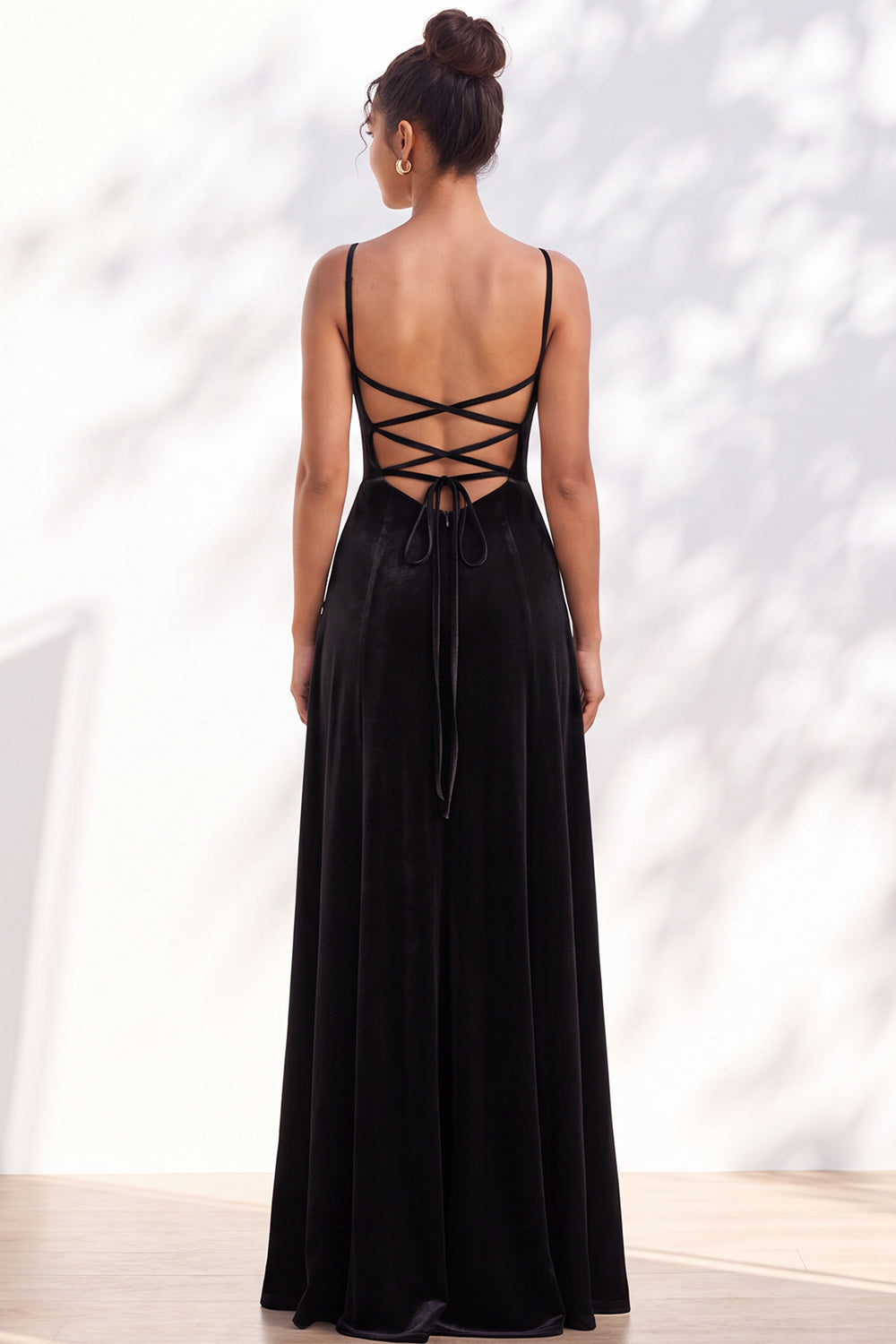 Dusty Sage A-Line Velvet Spaghetti Straps Long Wedding Guest Dress