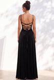 Dusty Sage A-Line Velvet Spaghetti Straps Long Wedding Guest Dress