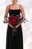 Dusty Sage A-Line Velvet Spaghetti Straps Long Wedding Guest Dress
