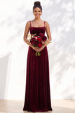 Dusty Sage A-Line Velvet Spaghetti Straps Long Wedding Guest Dress