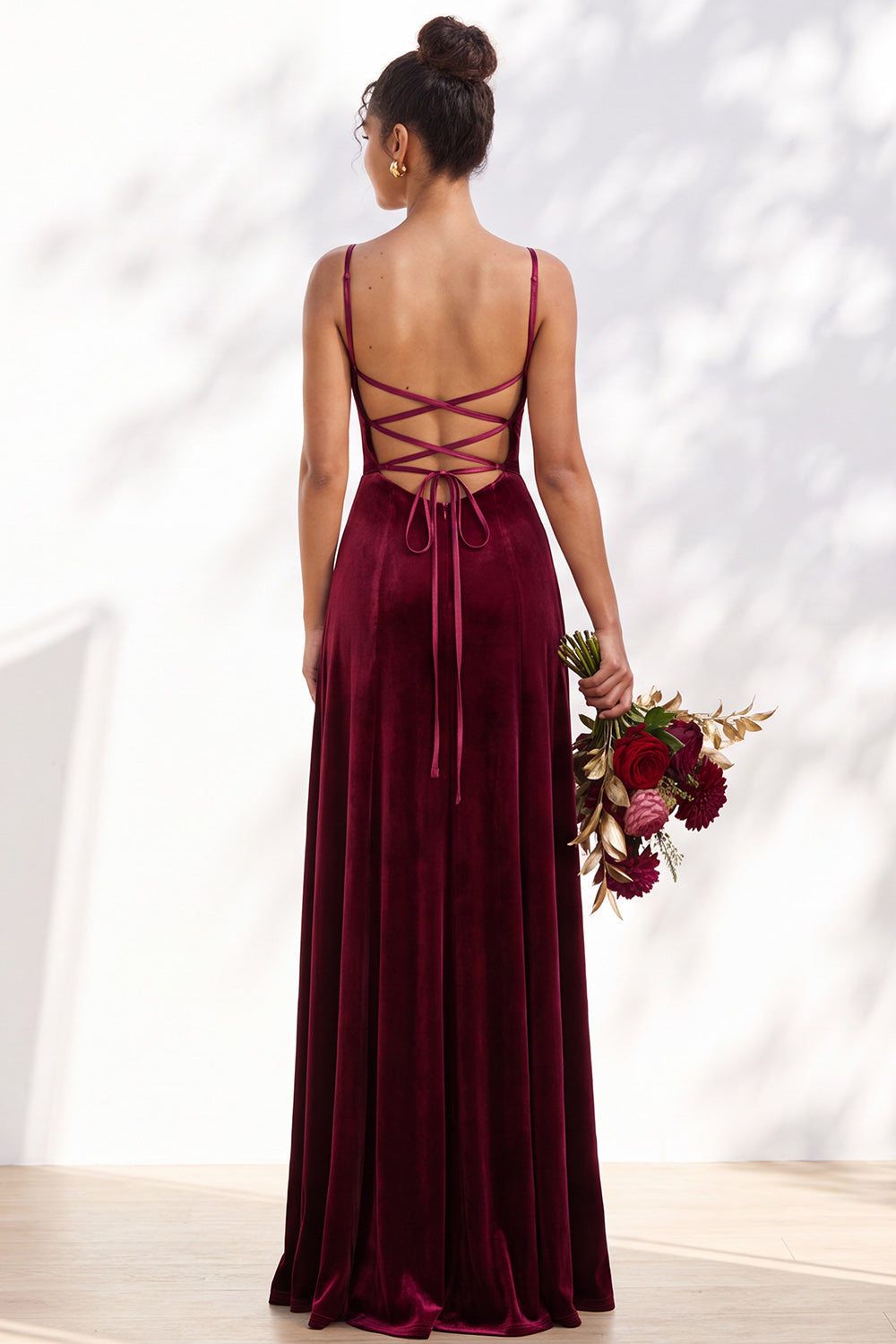 Dusty Sage A-Line Velvet Spaghetti Straps Long Wedding Guest Dress