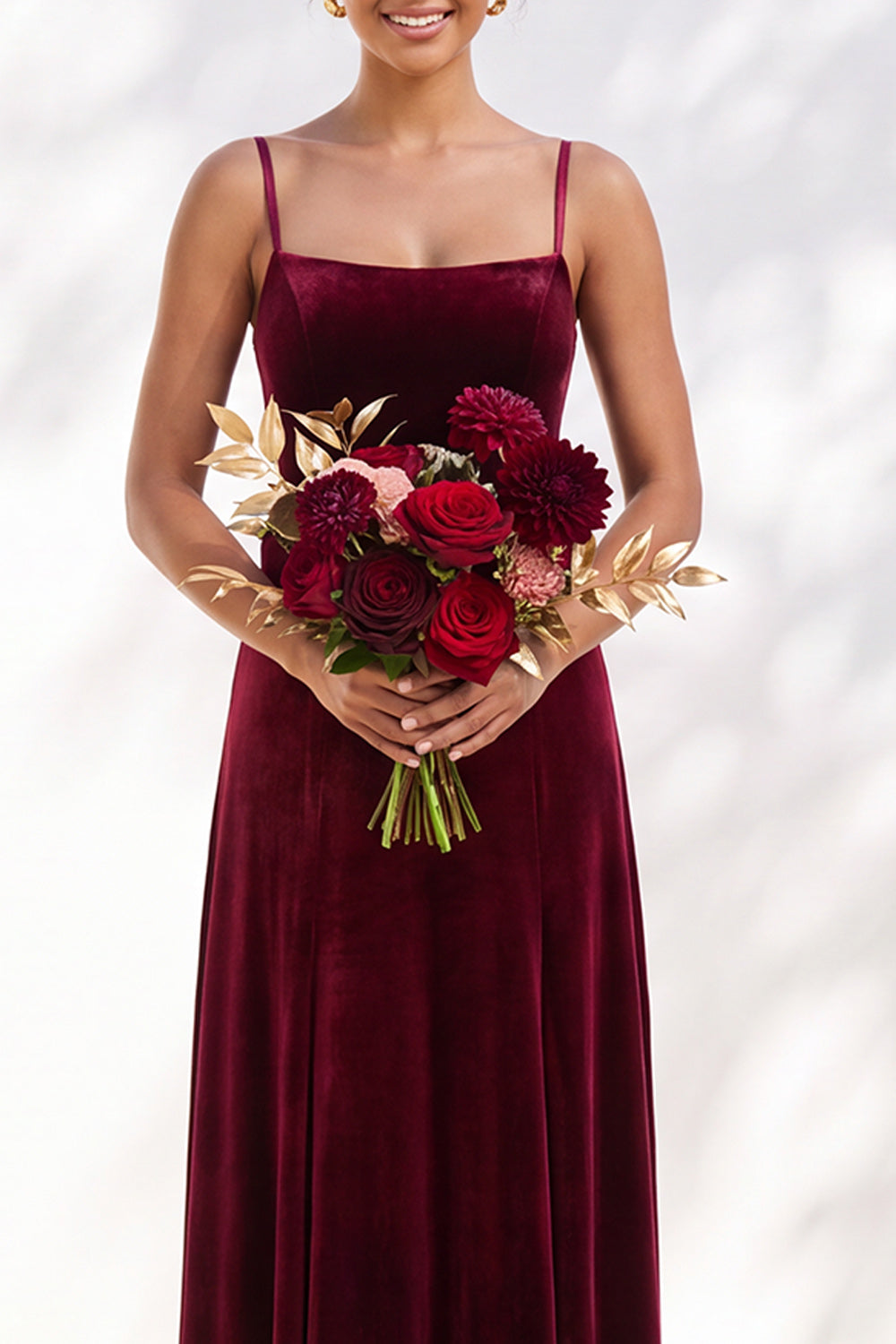 Dusty Sage A-Line Velvet Spaghetti Straps Long Wedding Guest Dress