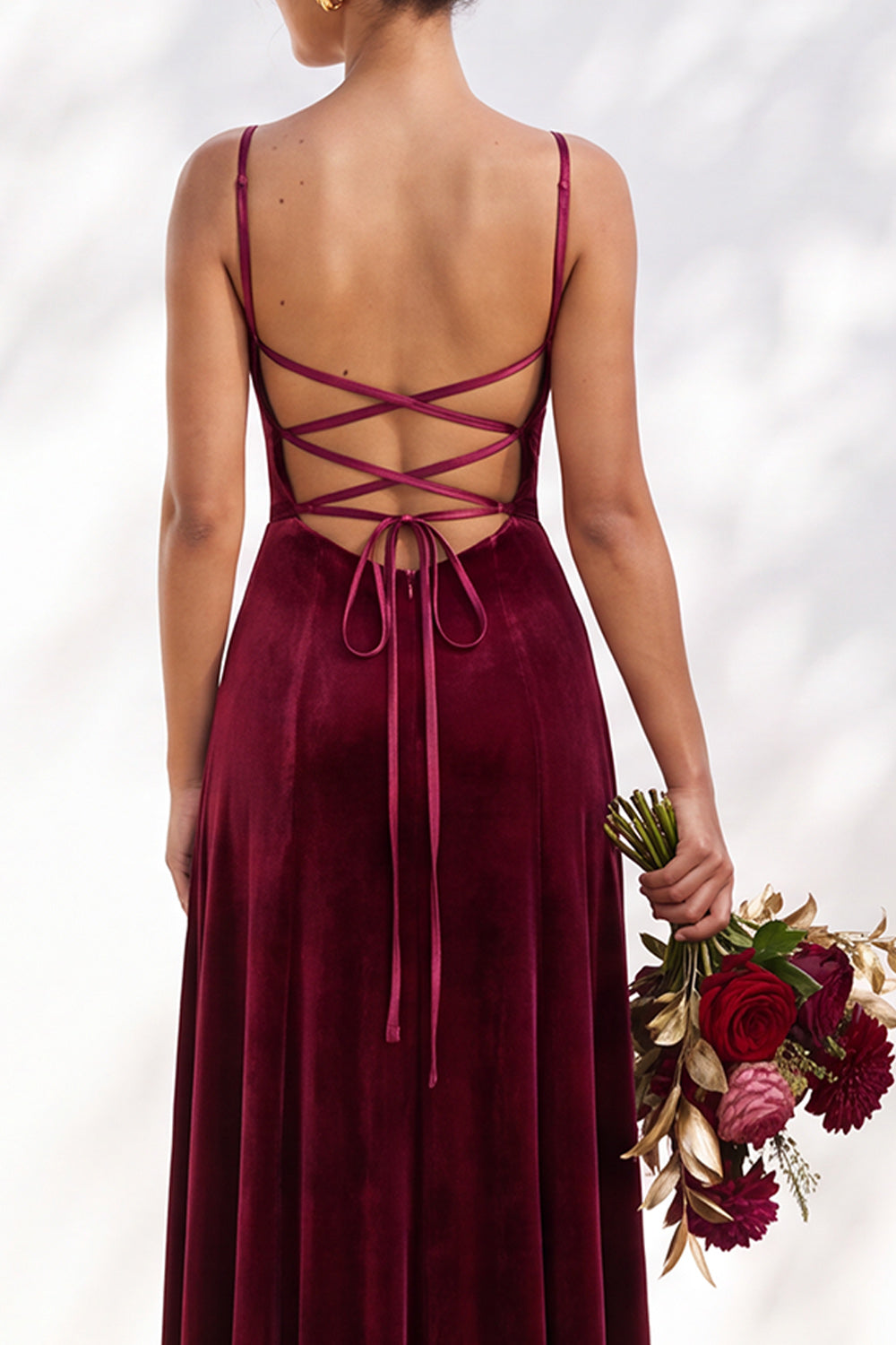Dusty Sage A-Line Velvet Spaghetti Straps Long Wedding Guest Dress
