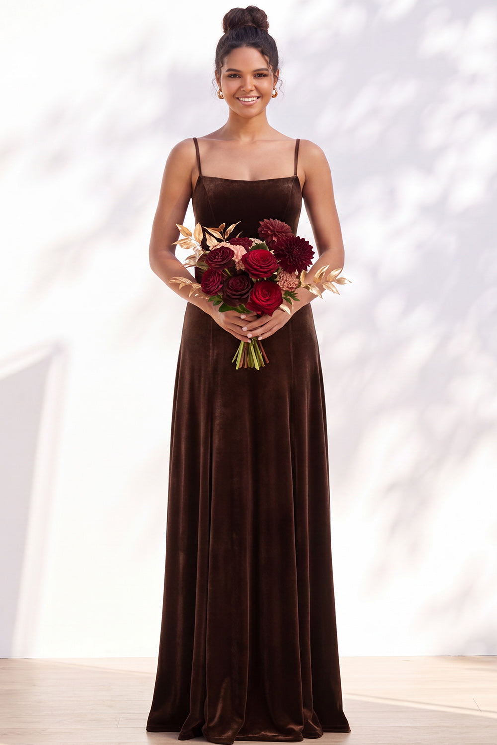 Dusty Sage A-Line Velvet Spaghetti Straps Long Wedding Guest Dress