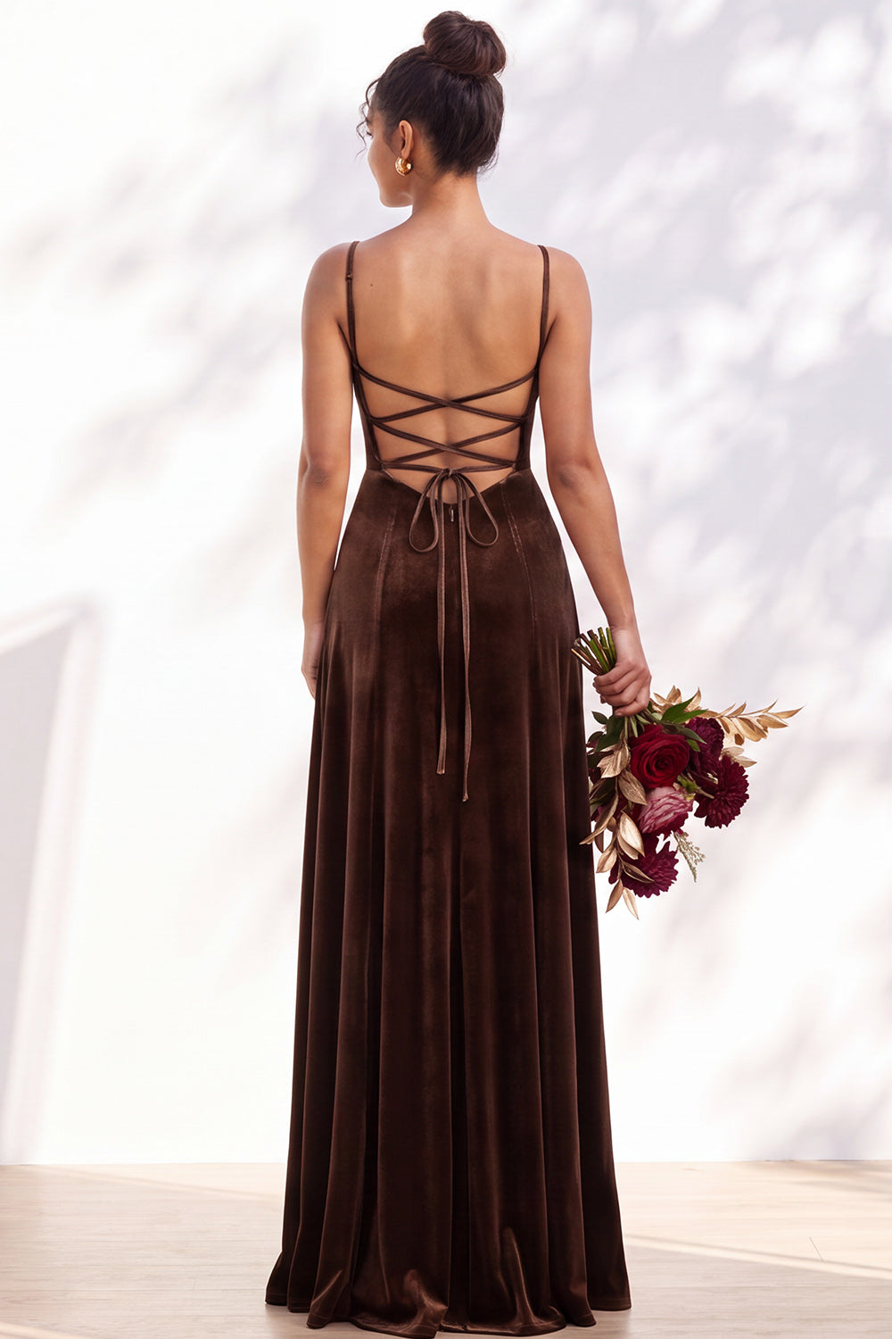 Dusty Sage A-Line Velvet Spaghetti Straps Long Wedding Guest Dress