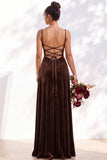 Dusty Sage A-Line Velvet Spaghetti Straps Long Wedding Guest Dress