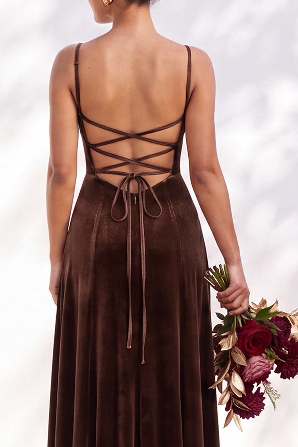 Dusty Sage A-Line Velvet Spaghetti Straps Long Wedding Guest Dress