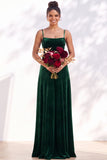 Dusty Sage A-Line Velvet Spaghetti Straps Long Wedding Guest Dress