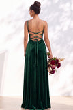 Dusty Sage A-Line Velvet Spaghetti Straps Long Wedding Guest Dress