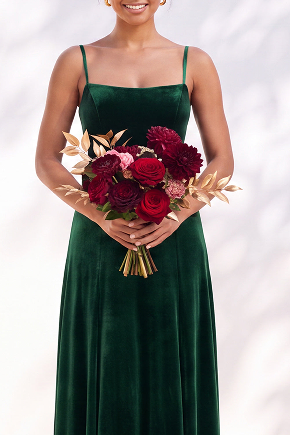 Dusty Sage A-Line Velvet Spaghetti Straps Long Wedding Guest Dress