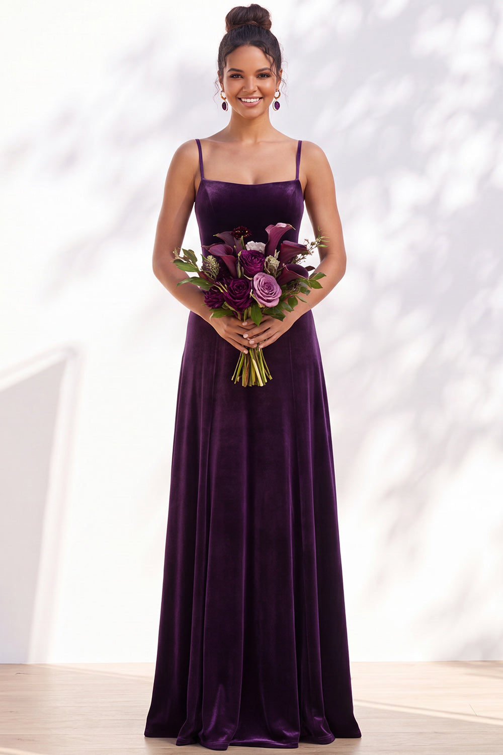 Dusty Sage A-Line Velvet Spaghetti Straps Long Wedding Guest Dress