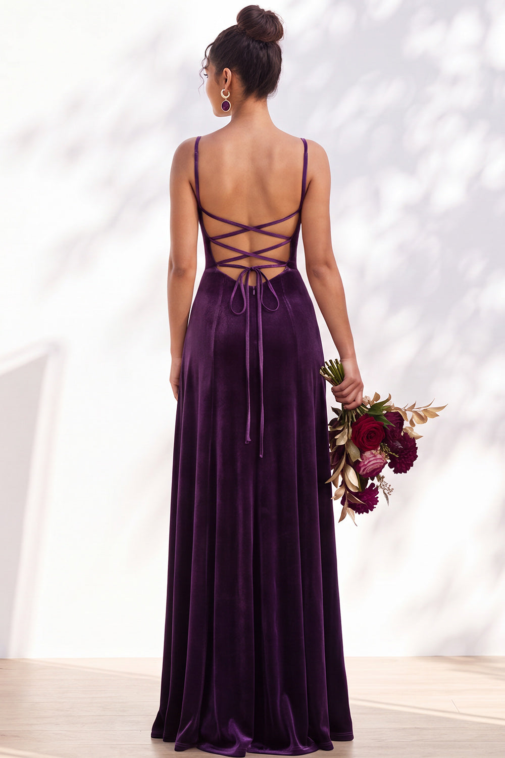 Dusty Sage A-Line Velvet Spaghetti Straps Long Wedding Guest Dress