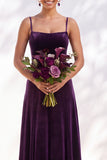 Dusty Sage A-Line Velvet Spaghetti Straps Long Wedding Guest Dress