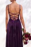 Dusty Sage A-Line Velvet Spaghetti Straps Long Wedding Guest Dress