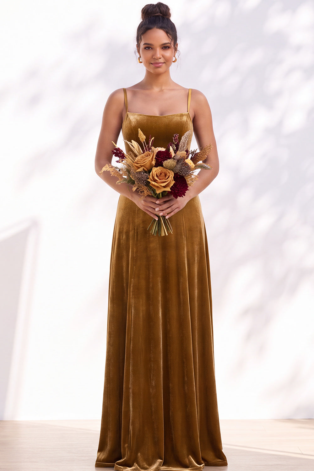 Dusty Sage A-Line Velvet Spaghetti Straps Long Wedding Guest Dress