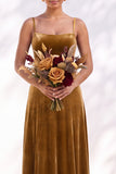 Dusty Sage A-Line Velvet Spaghetti Straps Long Wedding Guest Dress