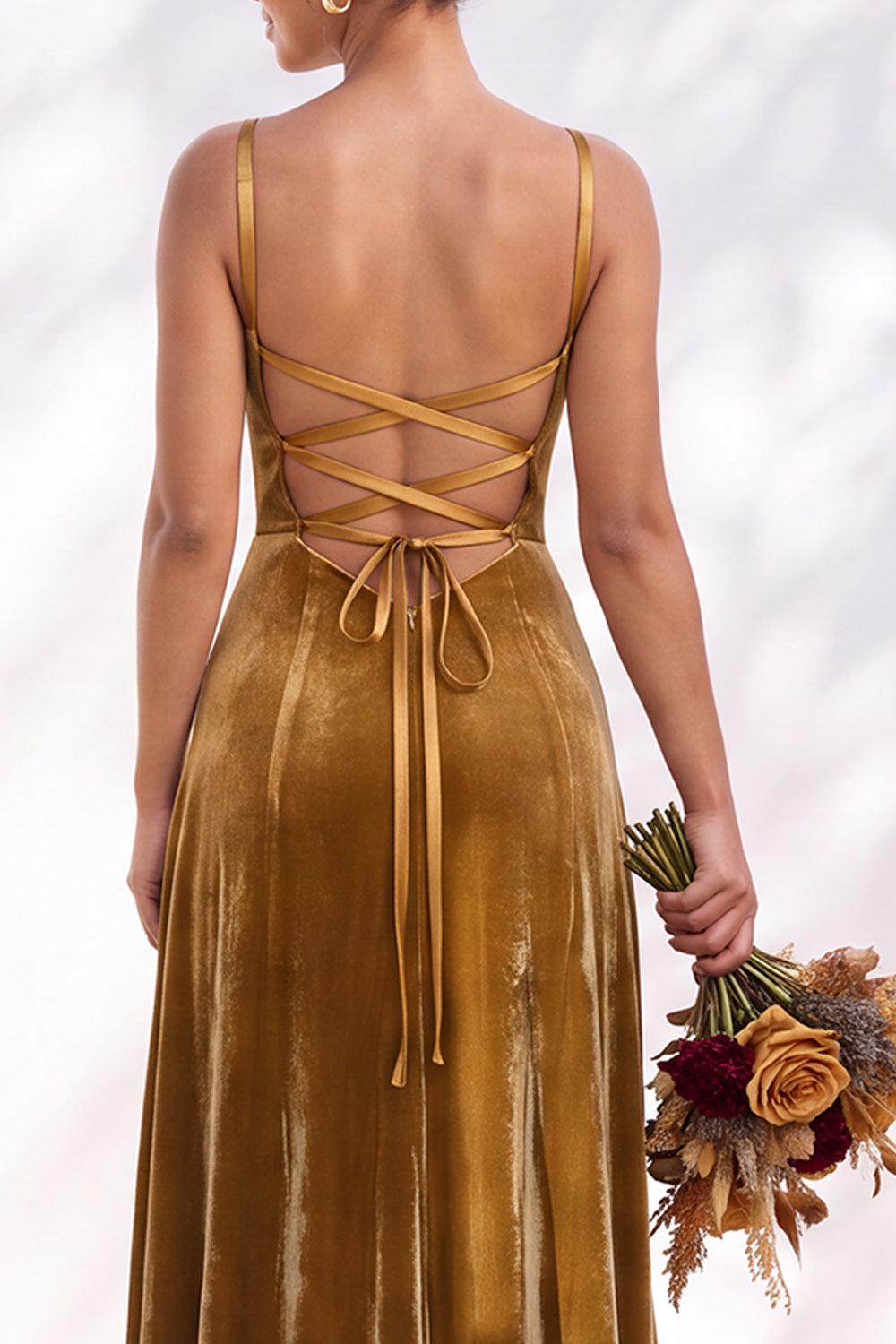Dusty Sage A-Line Velvet Spaghetti Straps Long Wedding Guest Dress