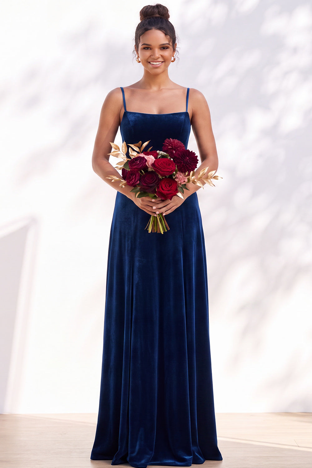 Dusty Sage A-Line Velvet Spaghetti Straps Long Wedding Guest Dress
