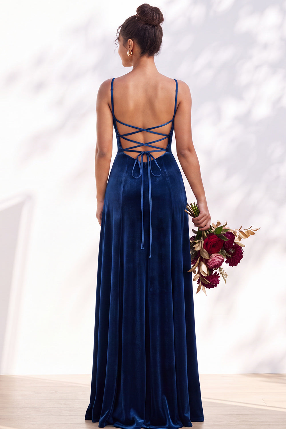 Dusty Sage A-Line Velvet Spaghetti Straps Long Wedding Guest Dress