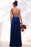 Dusty Sage A-Line Velvet Spaghetti Straps Long Wedding Guest Dress