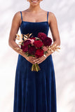 Dusty Sage A-Line Velvet Spaghetti Straps Long Wedding Guest Dress