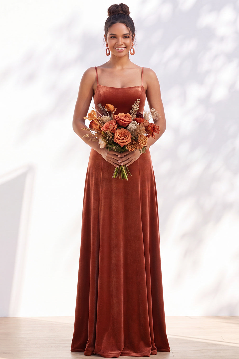 Dusty Sage A-Line Velvet Spaghetti Straps Long Wedding Guest Dress