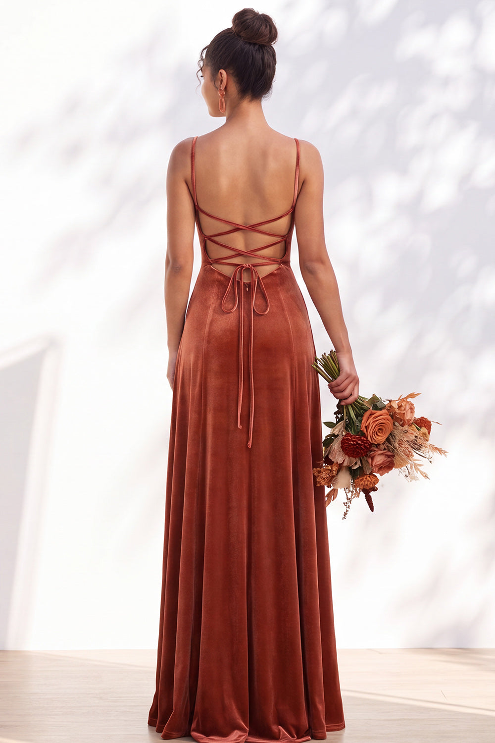 Dusty Sage A-Line Velvet Spaghetti Straps Long Wedding Guest Dress