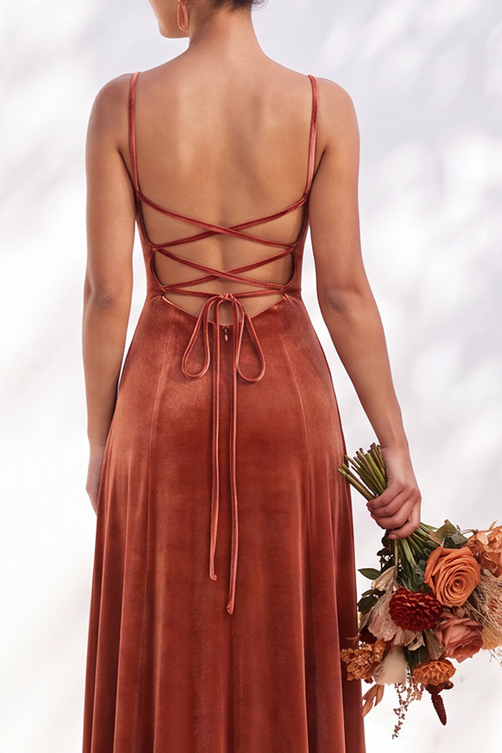 Dusty Sage A-Line Velvet Spaghetti Straps Long Wedding Guest Dress