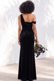 Burgundy Velvet One Shoulder Mermaid Ruched Long Wedding Guest Dress