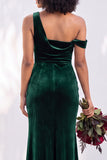 Burgundy Velvet One Shoulder Mermaid Ruched Long Wedding Guest Dress