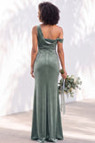 Burgundy Velvet One Shoulder Mermaid Ruched Long Wedding Guest Dress
