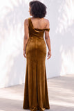 Burgundy Velvet One Shoulder Mermaid Ruched Long Wedding Guest Dress