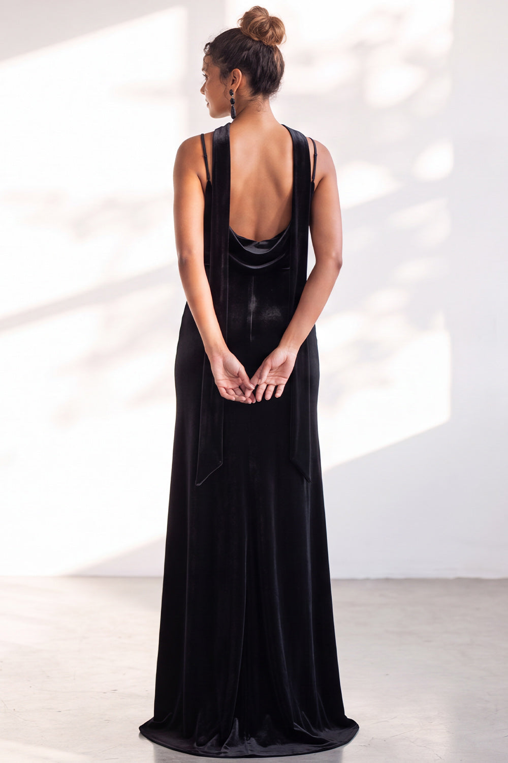 Black Mermaid Spaghetti Straps Velvet Long Wedding Guest Dress