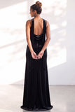 Black Mermaid Spaghetti Straps Velvet Long Wedding Guest Dress