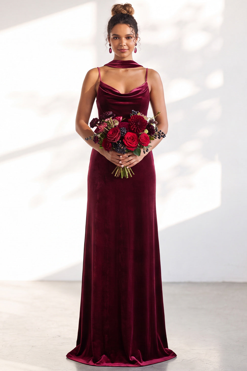 Black Mermaid Spaghetti Straps Velvet Long Wedding Guest Dress