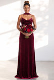 Black Mermaid Spaghetti Straps Velvet Long Wedding Guest Dress
