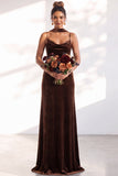 Black Mermaid Spaghetti Straps Velvet Long Wedding Guest Dress