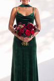 Black Mermaid Spaghetti Straps Velvet Long Wedding Guest Dress