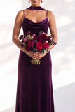Black Mermaid Spaghetti Straps Velvet Long Wedding Guest Dress