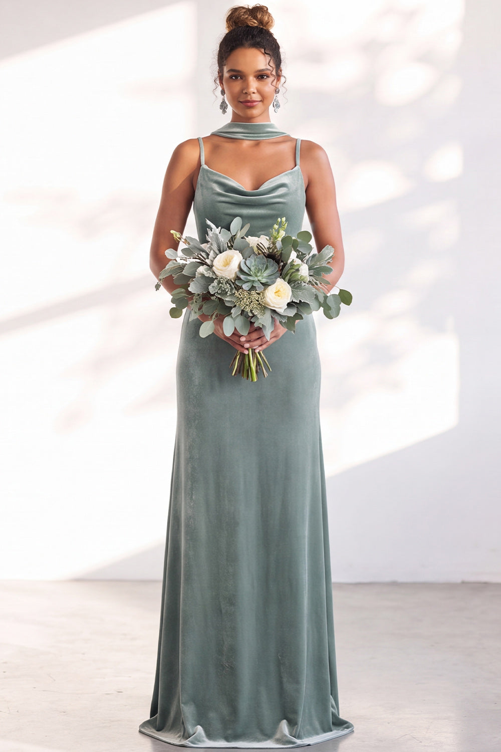 Black Mermaid Spaghetti Straps Velvet Long Wedding Guest Dress